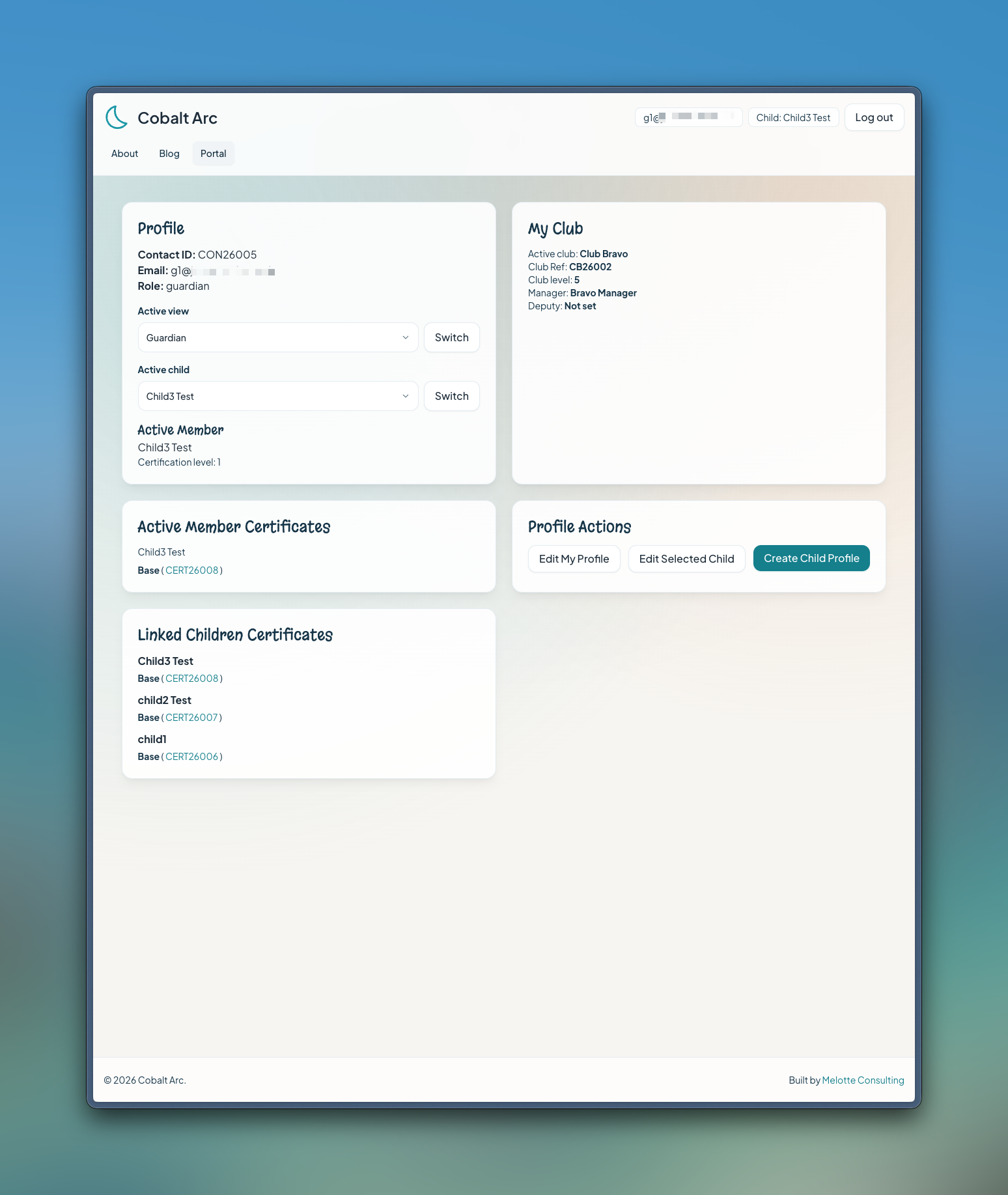 Signed-in portal profile view with role-aware member details.